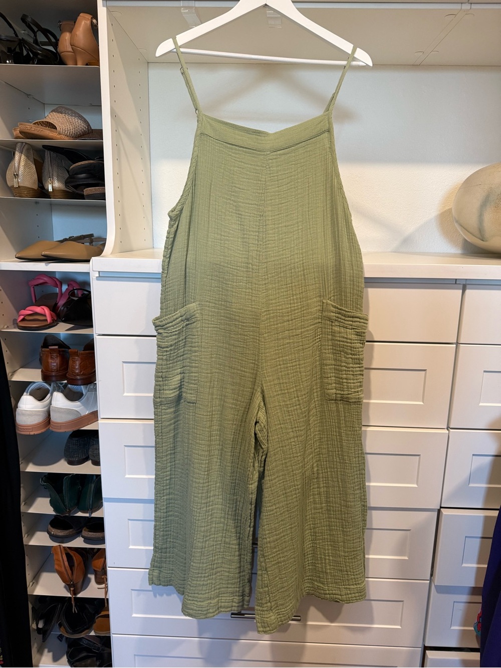 Rip Curl Sage Green Textured Gauze Wide-Leg Jumpsuit